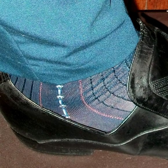 2PR Men's Sheer Navy Thick N Thin with Pattern, Cap Toe Cap Heel Socks -- 10 -13 - Picture 9 of 12